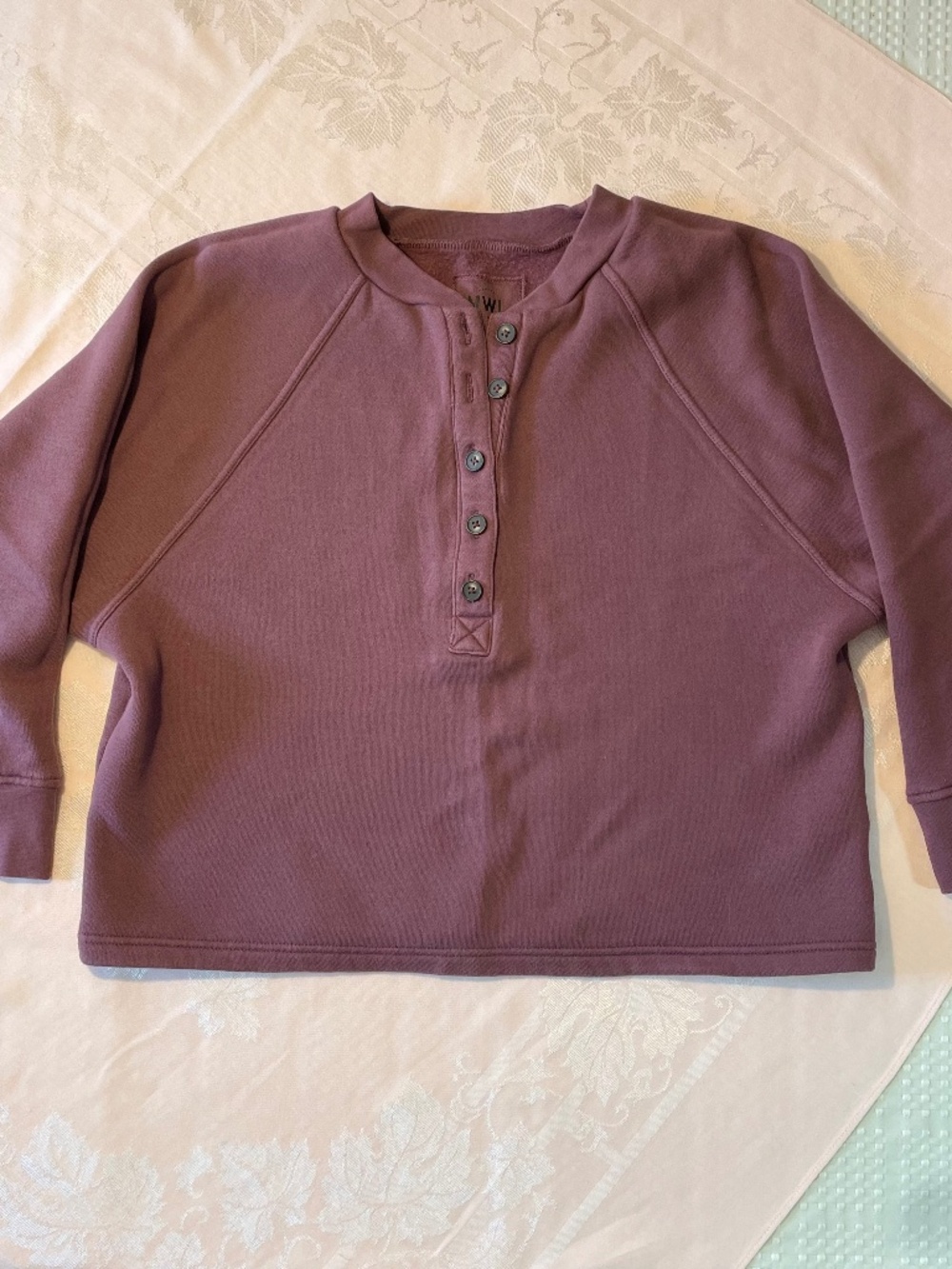 Madewell Oversized Cropped Henley Sweatshirt Small